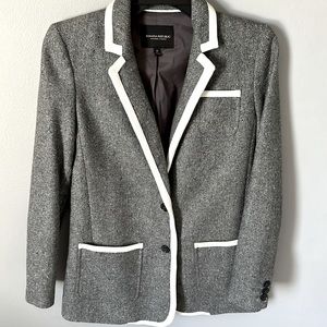 Banana Republic Blazer, size 0, Grey with white trim, Wool/Polyester blend.